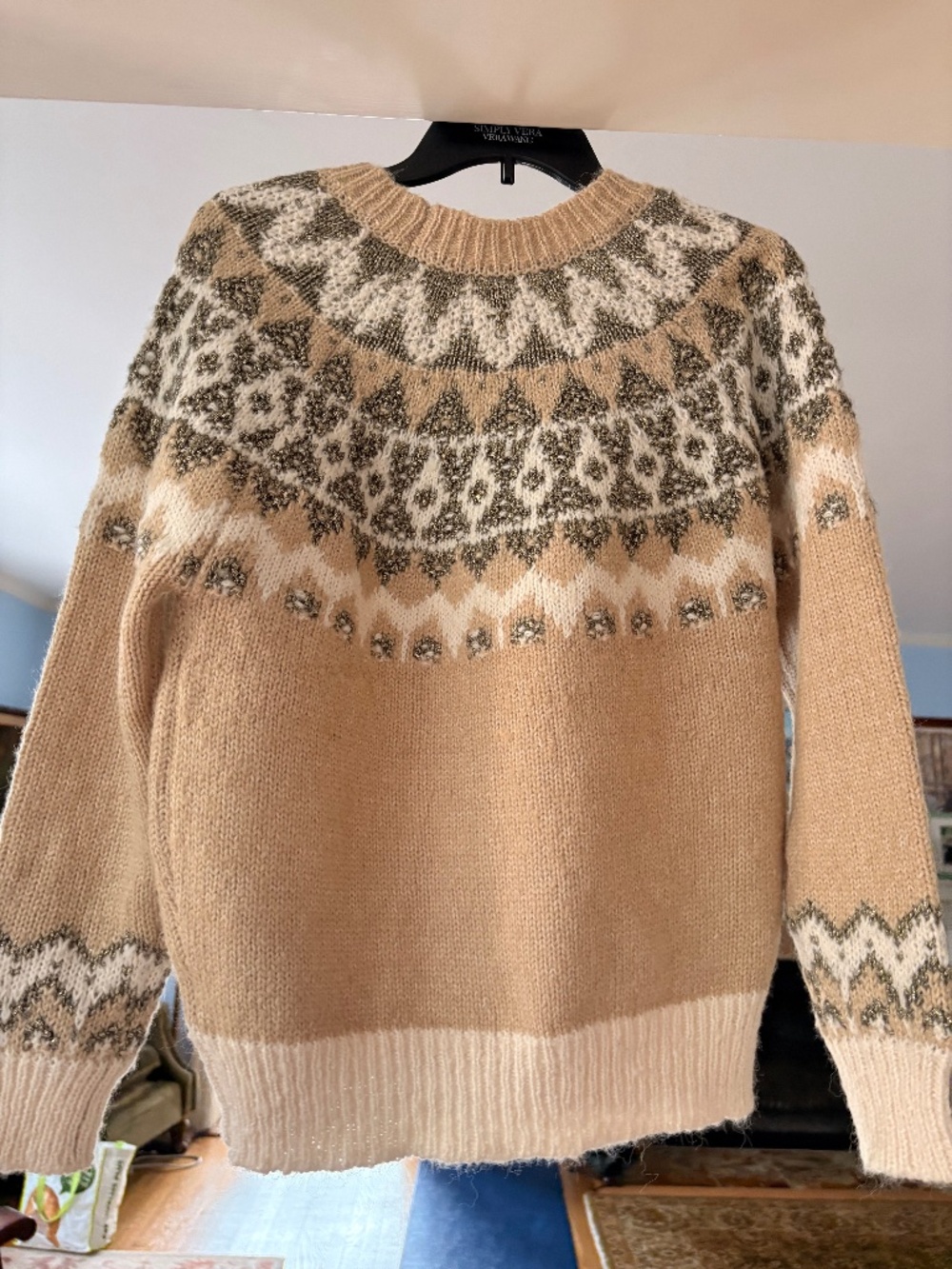 Philosophy Cream Ivory Metallic Fair Isle Yoke Sweater in size Medium